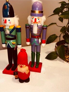 Wooden Nutcracker Soldiers & Scandinavian Gnome Christmas Lot 3 Stock #T17